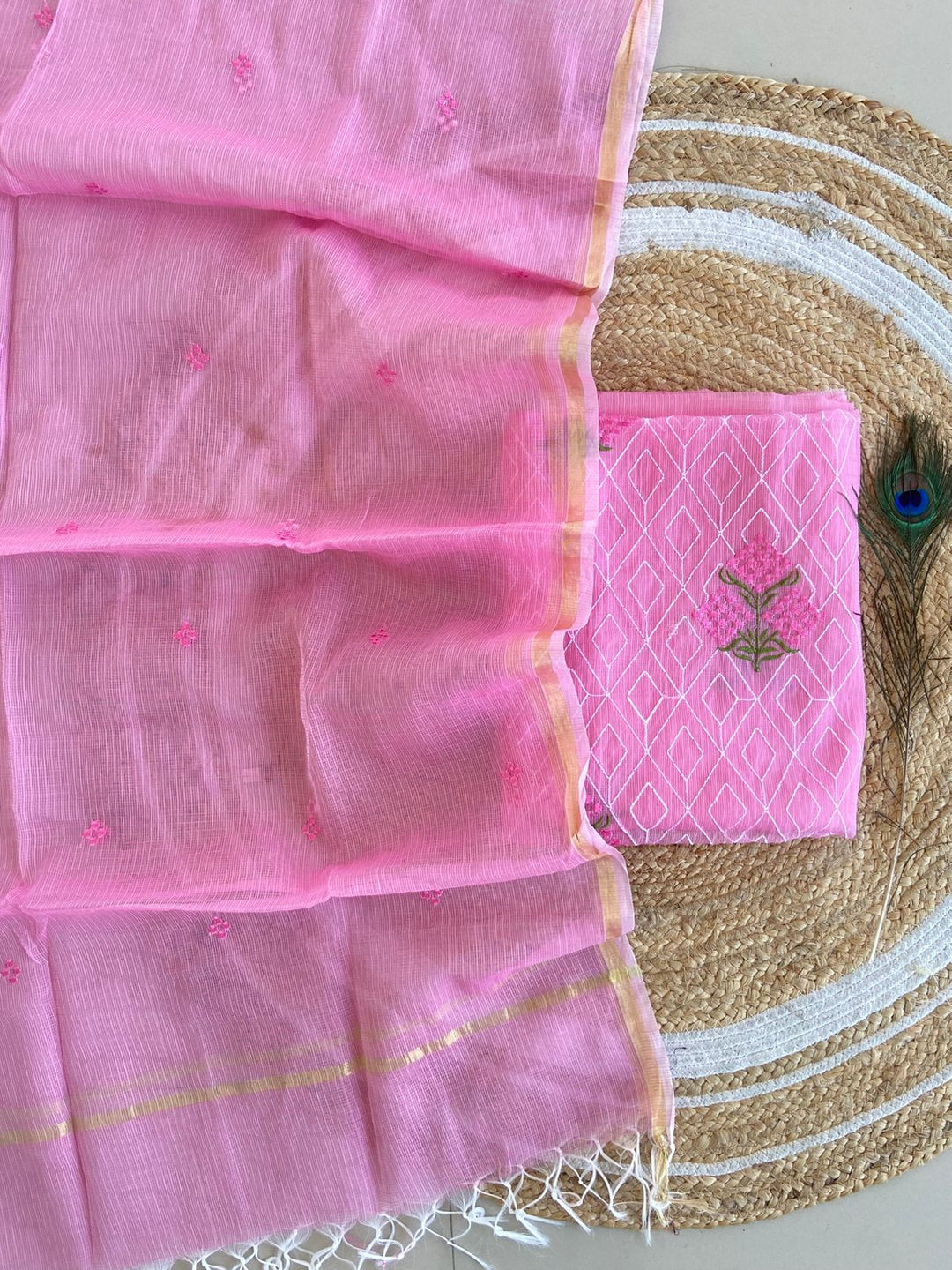 Pure Kota Doriya Embroidered Unstitched Suit With Dupatta