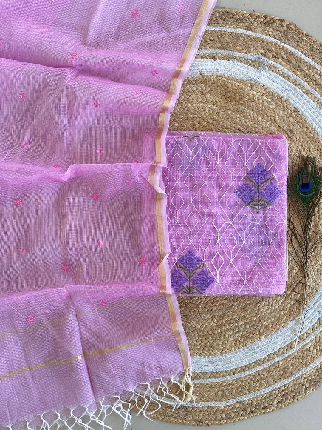 Pure Kota Doriya Embroidered Unstitched Suit With Dupatta