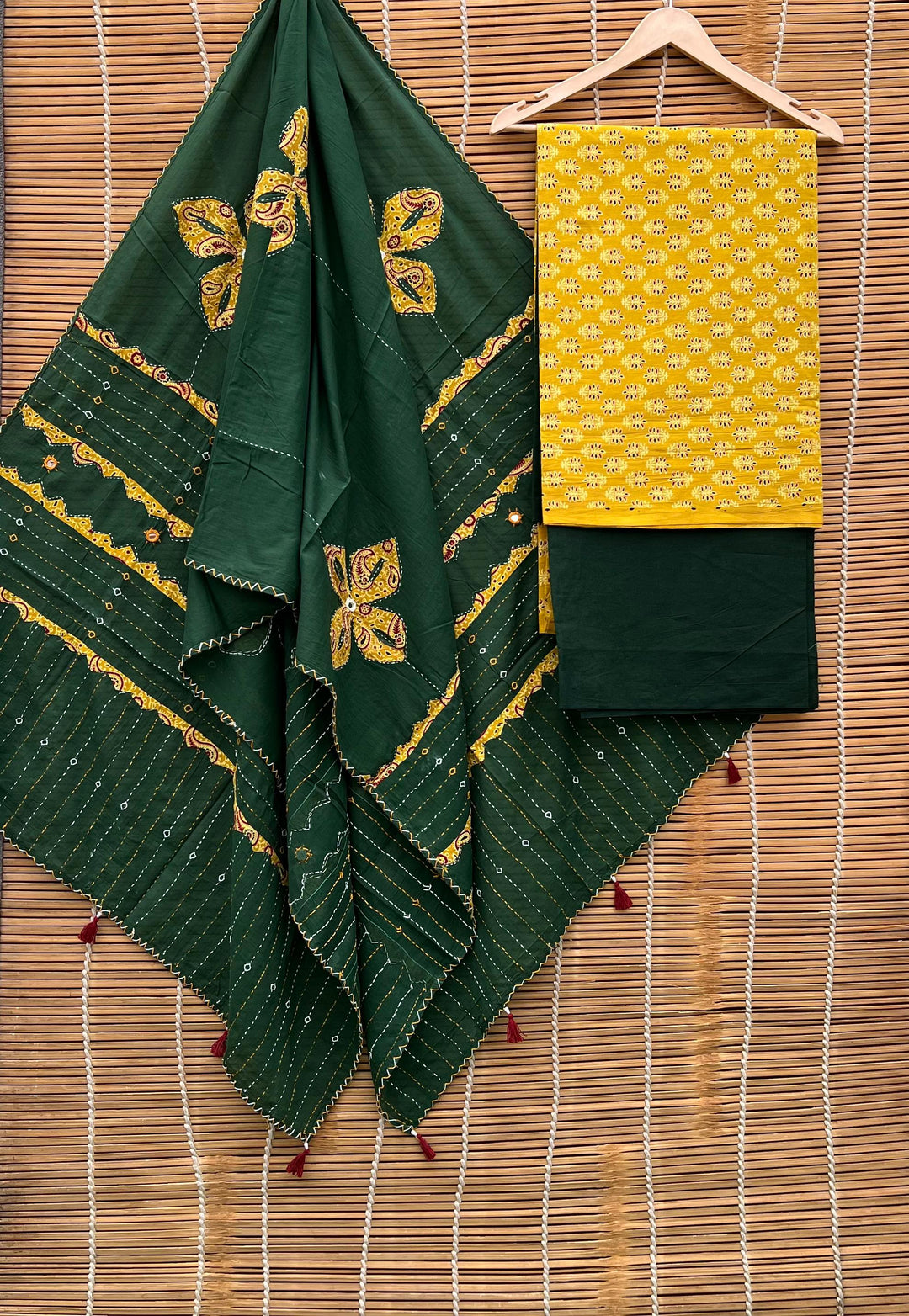 Pure Cotton Azrakh Print Unstitched suit with Patch Work Dupatta