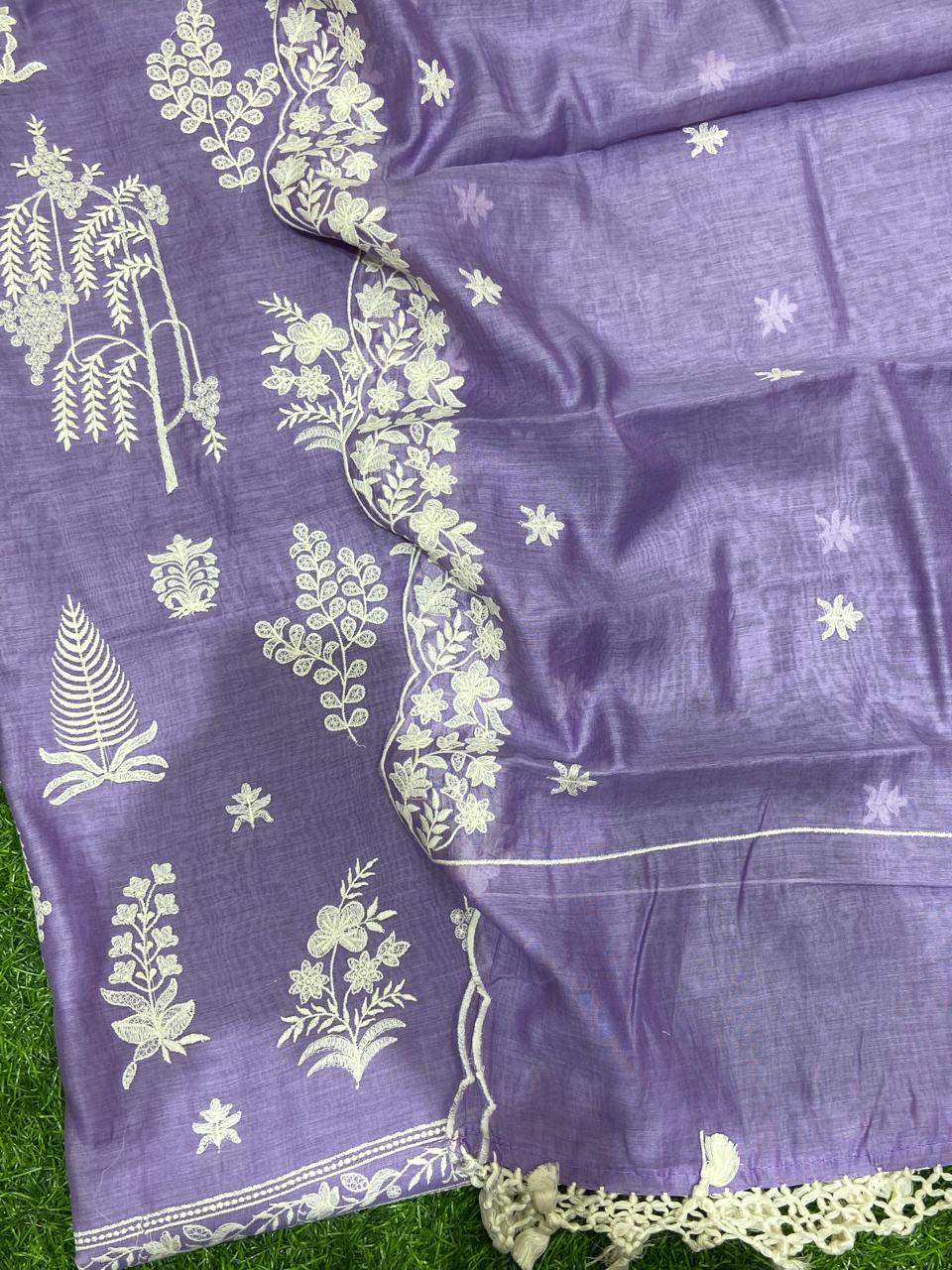 Pure Banarasi Resham Mul Chanderi Silk Embroidery Work Unstitched Suit