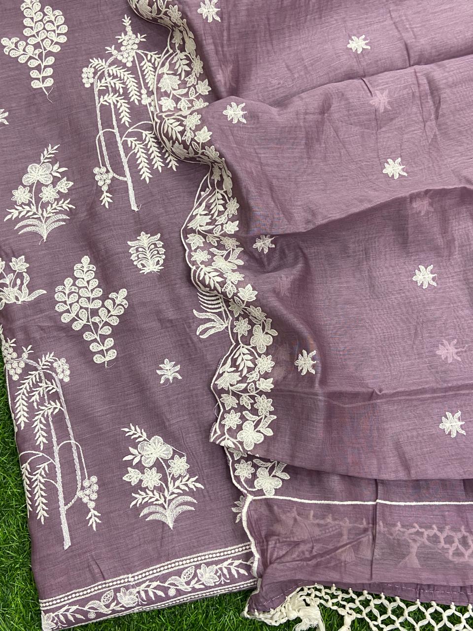 Pure Banarasi Resham Mul Chanderi Silk Embroidery Work Unstitched Suit