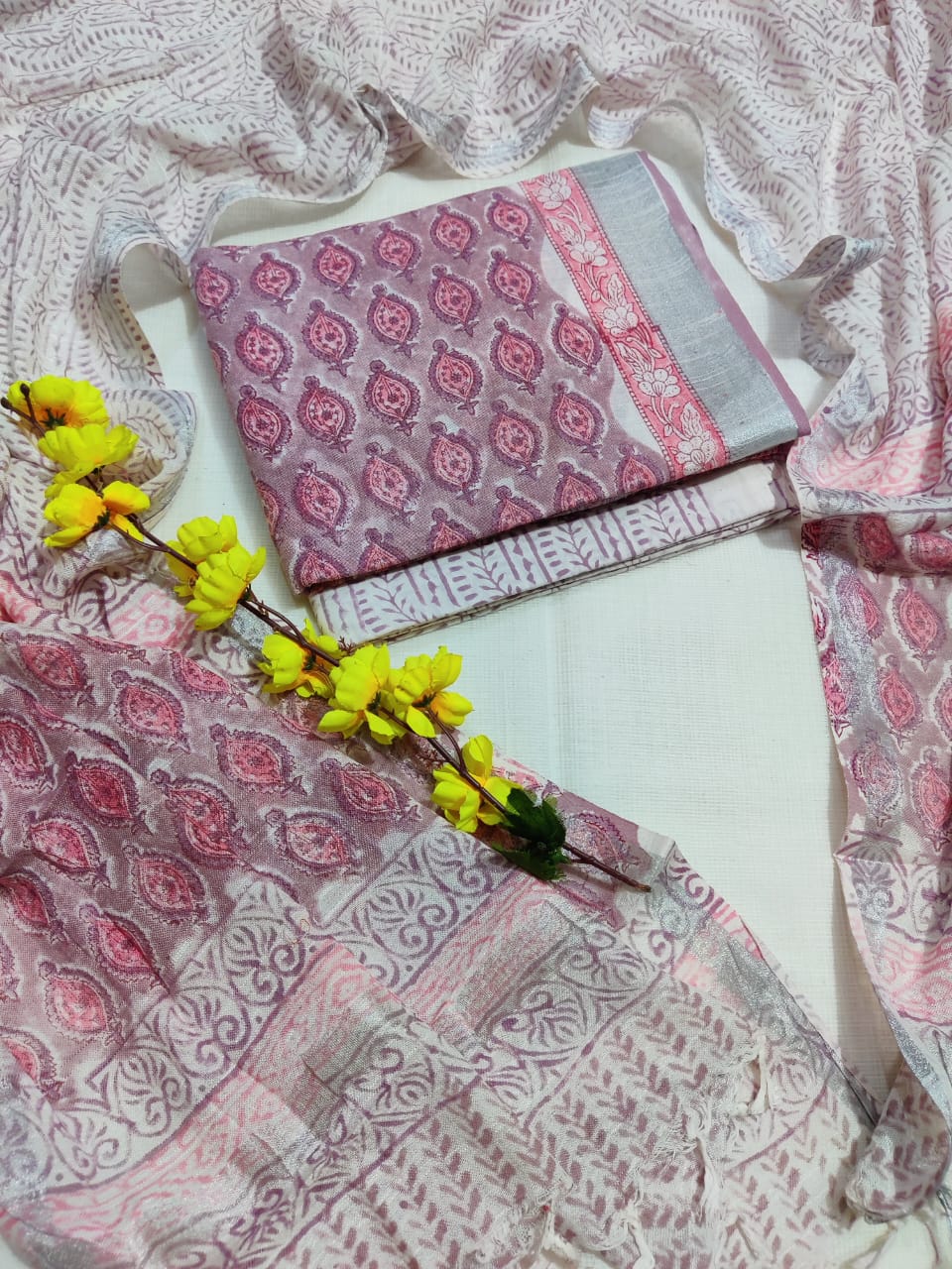 Hand Block Printed Linen Unstitched Suit