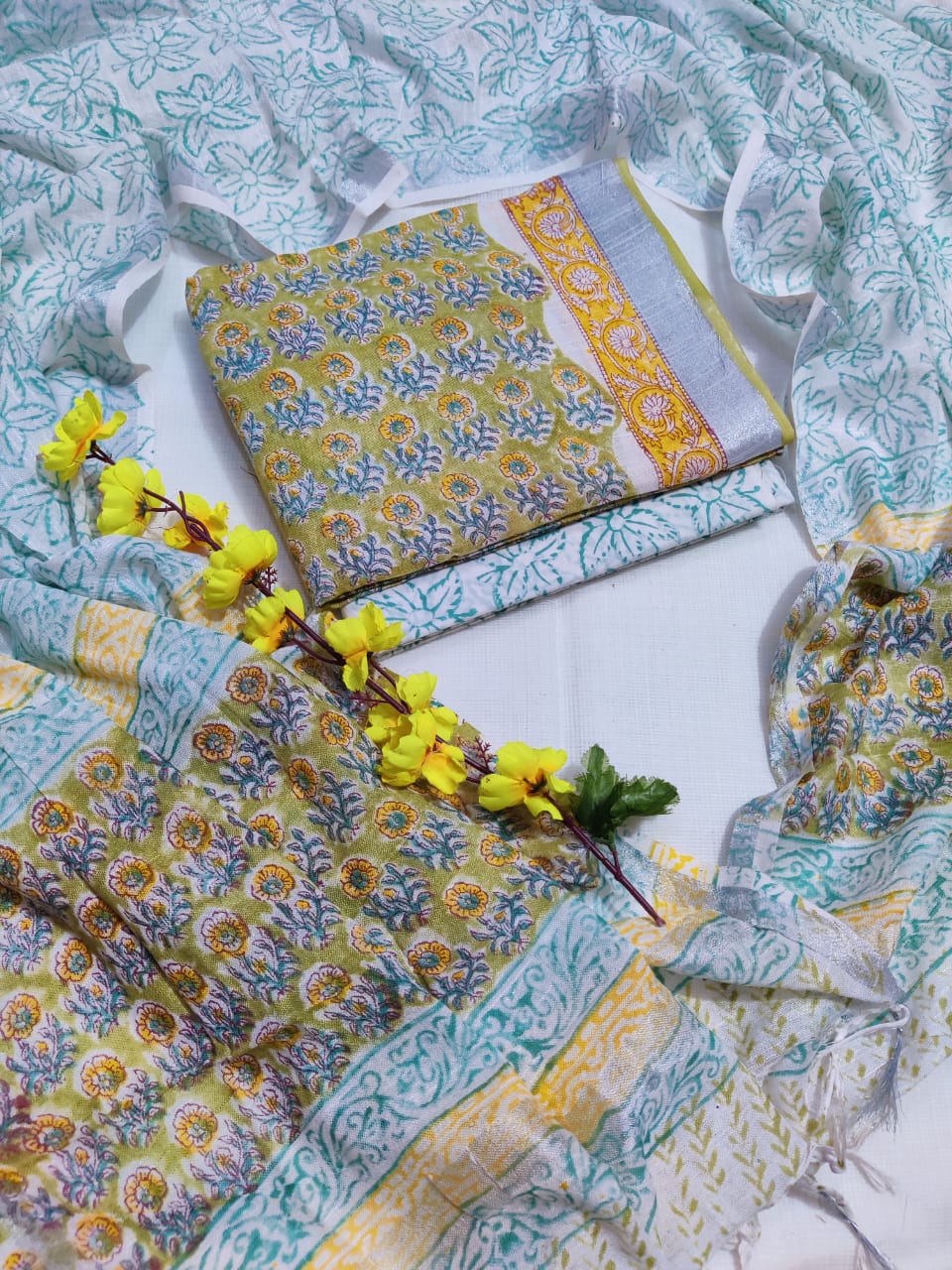 Hand Block Printed Linen Unstitched Suit
