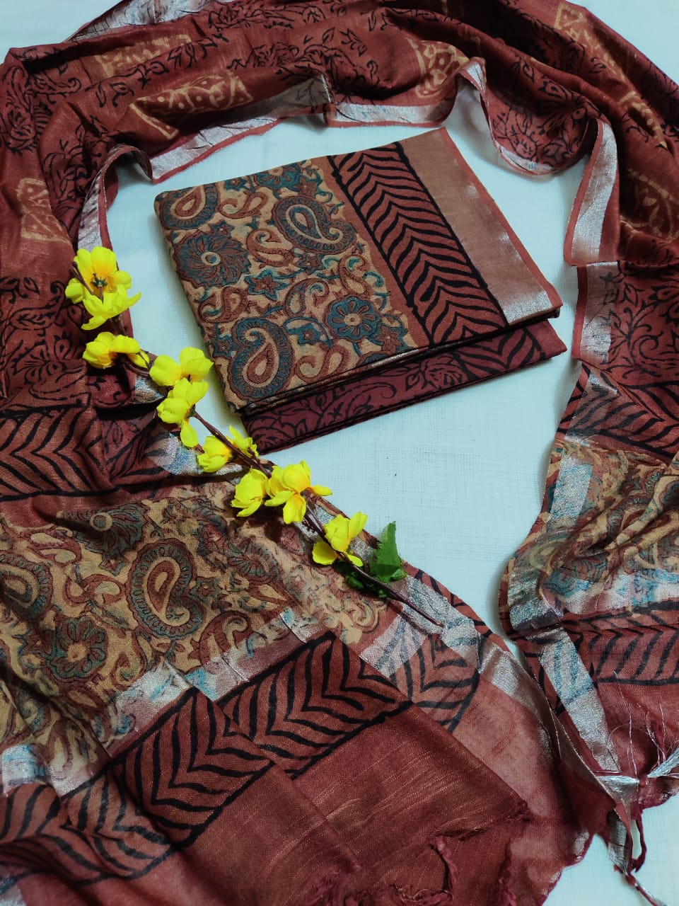 Hand Block Printed Linen Unstitched Suit