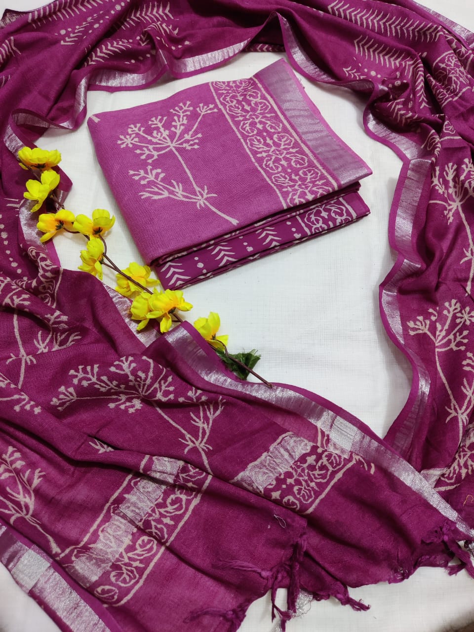Hand Block Printed Linen Unstitched Suit