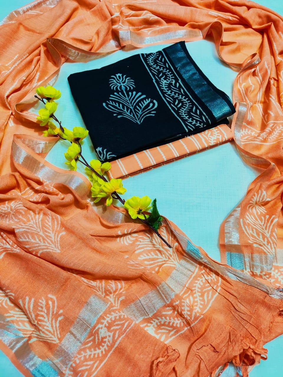 Hand Block Printed Linen Unstitched Suit