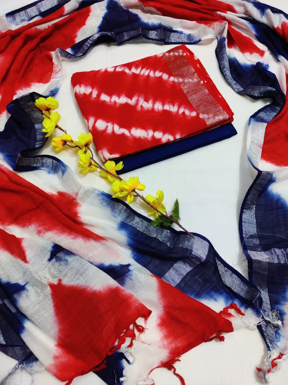 Hand Block Printed Linen Unstitched Suit