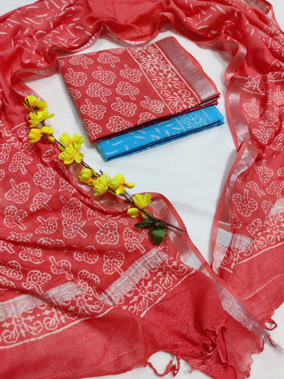 Hand Block Printed Linen Unstitched Suit