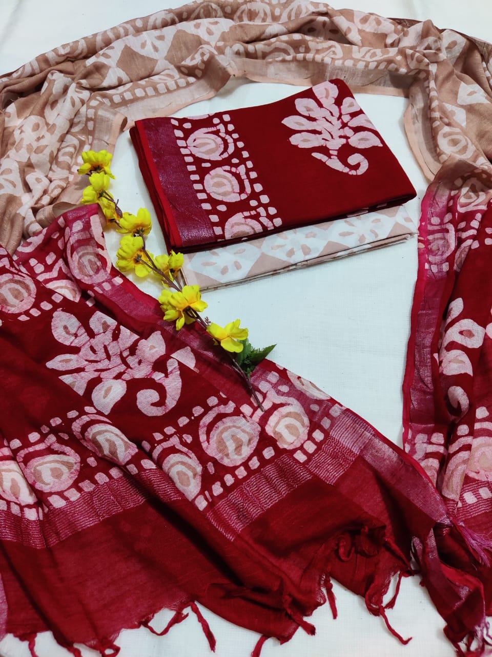 Hand Block Printed Linen Unstitched Suit