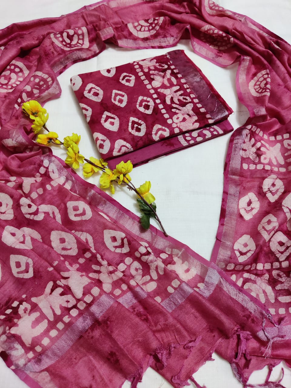 Hand Block Printed Linen Unstitched Suit