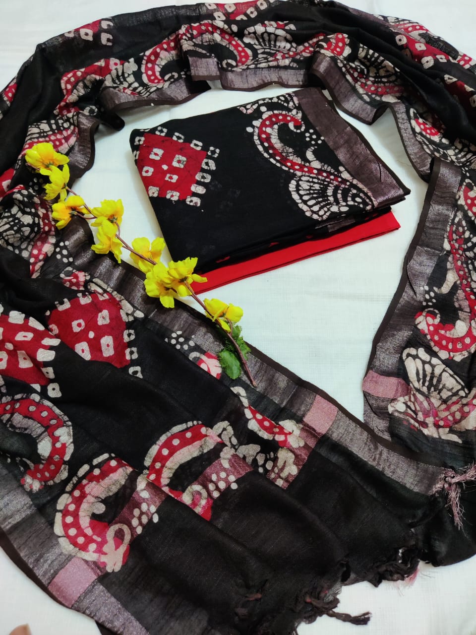 Hand Block Printed Linen Unstitched Suit