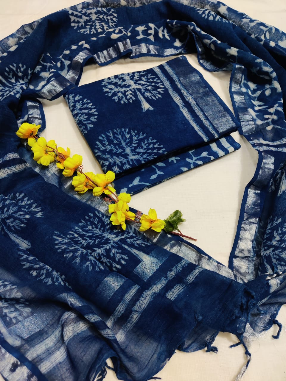 Hand Block Printed Linen Unstitched Suit