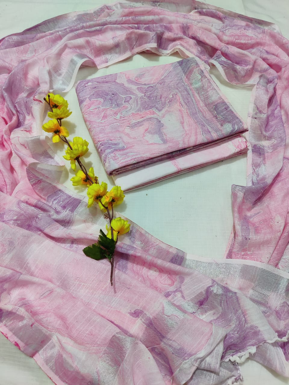 Hand Block Printed Linen Unstitched Suit