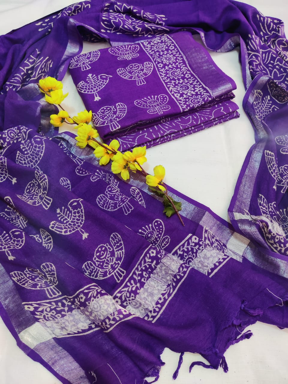 Hand Block Printed Linen Unstitched Suit