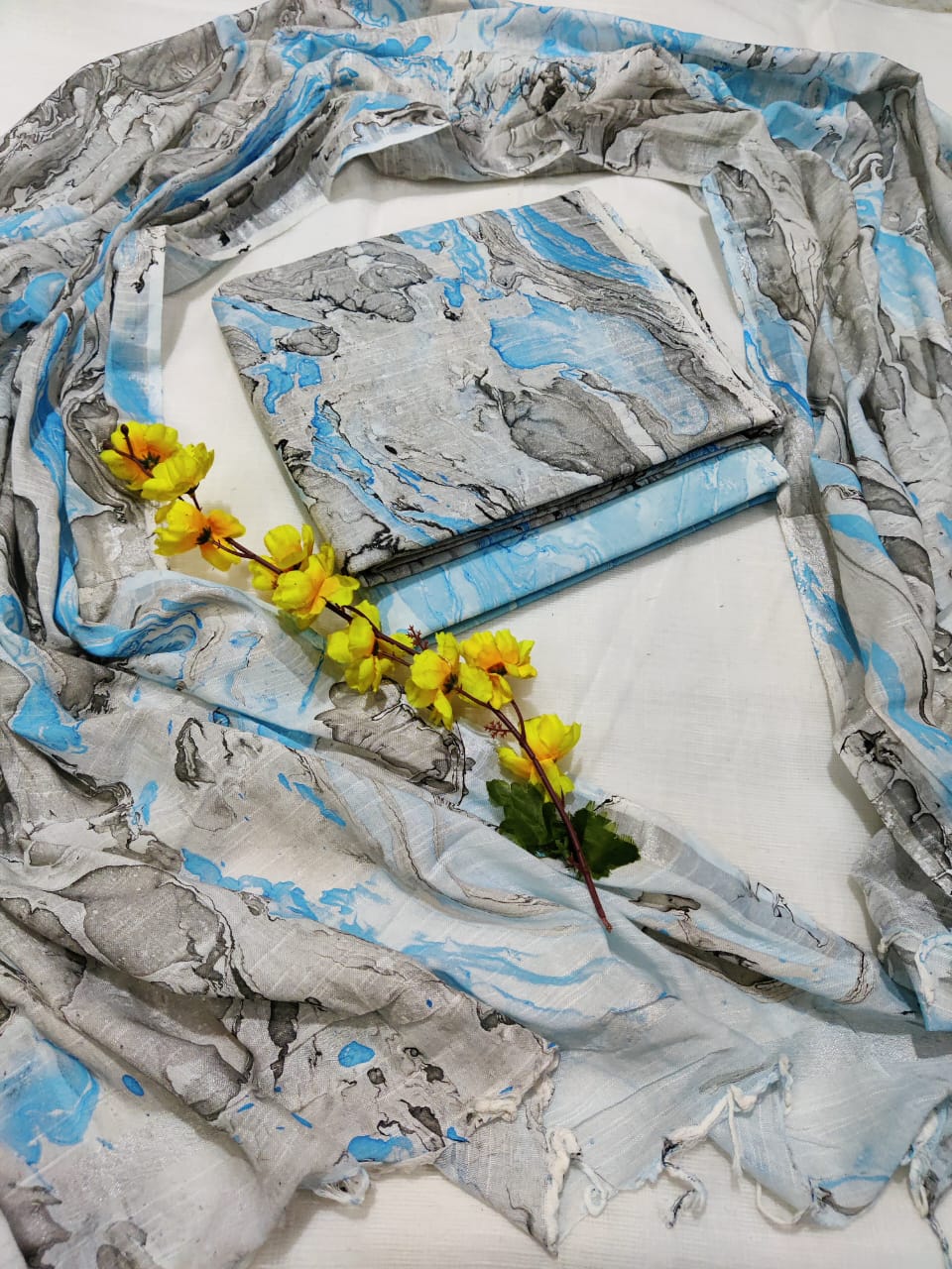 Hand Block Printed Linen Unstitched Suit