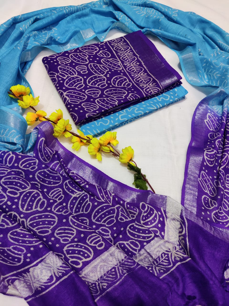 Hand Block Printed Linen Unstitched Suit