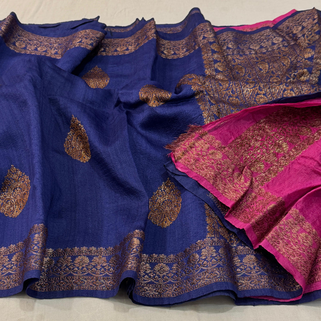 HandloomPure Banarasi Tussar Silk Saree With Kadhwa Buti Work