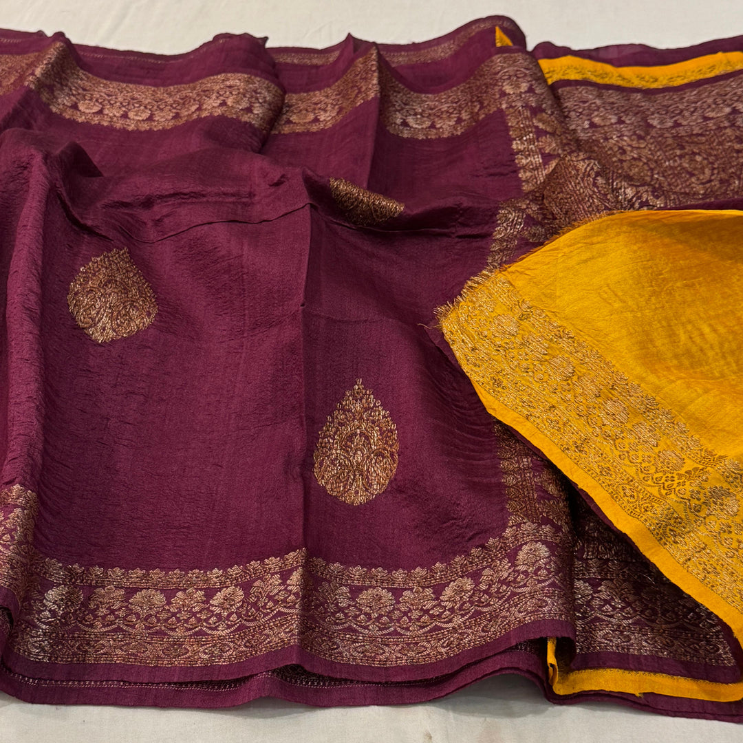 Handloom Pure Banarasi Tussar Silk Saree With Kadhwa Buti Work