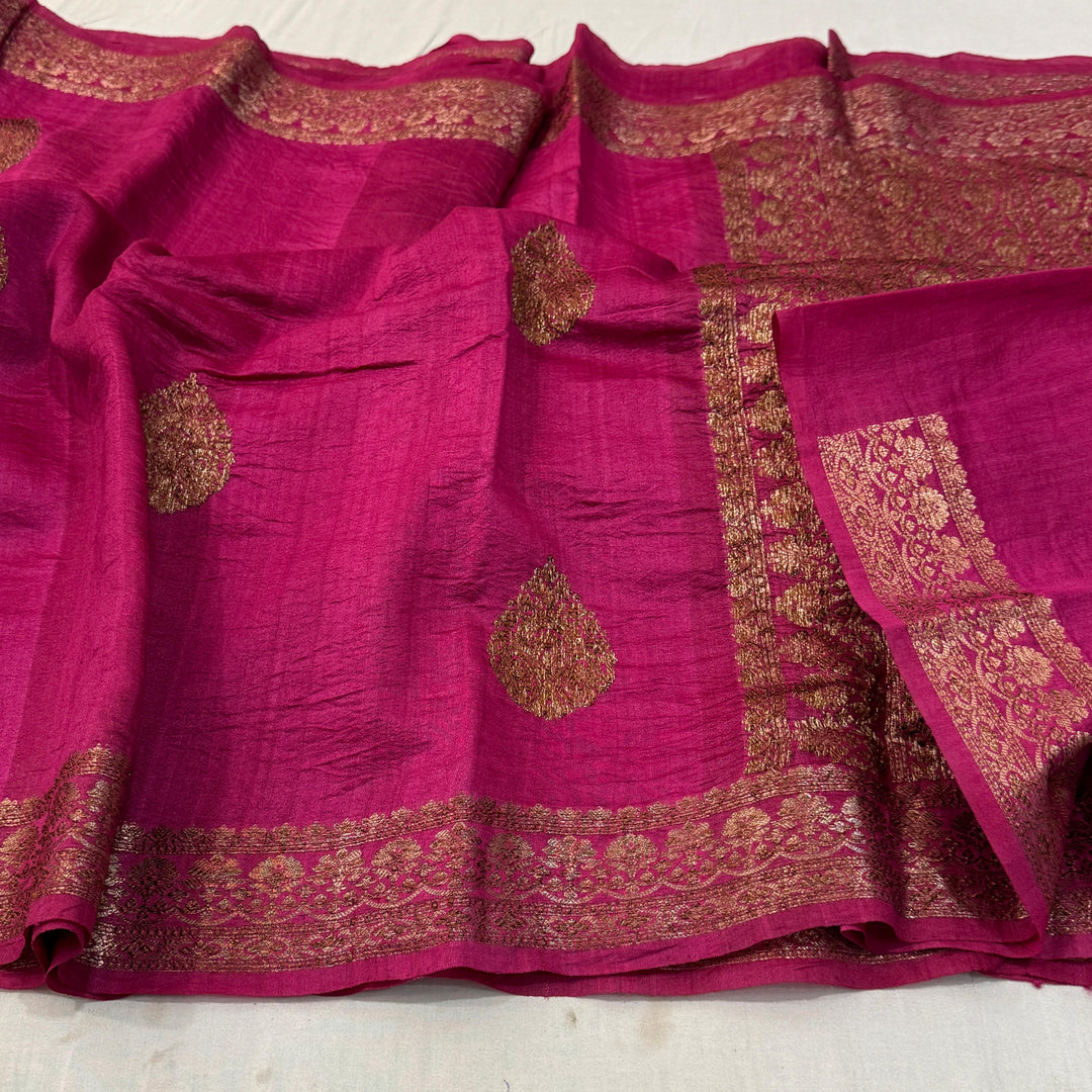 Handloom Pure Banarasi Tussar Silk Saree With Kadhwa Buti Work