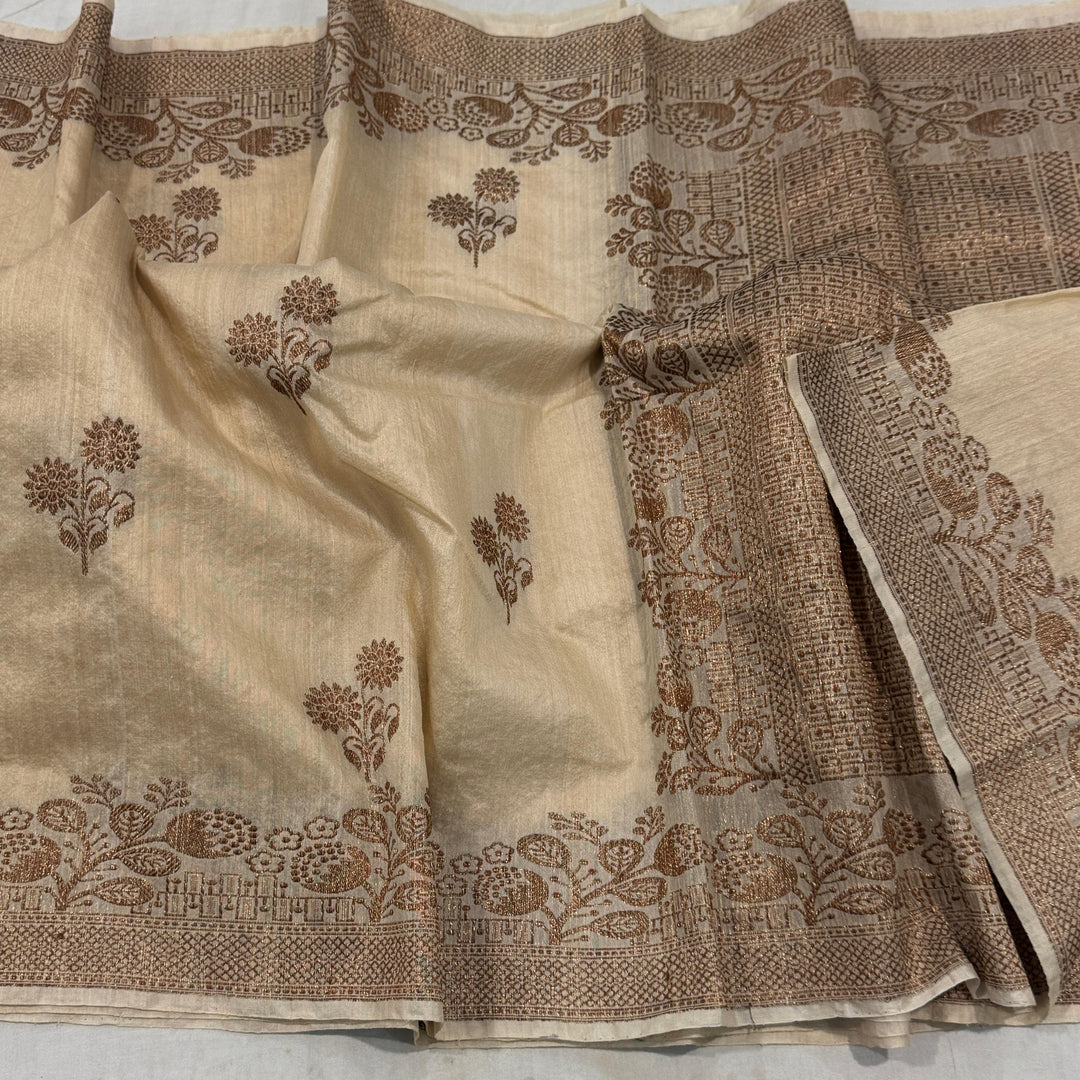 Handloom Pure Banarasi Tussar Silk Saree With Kadhwa Buti Work