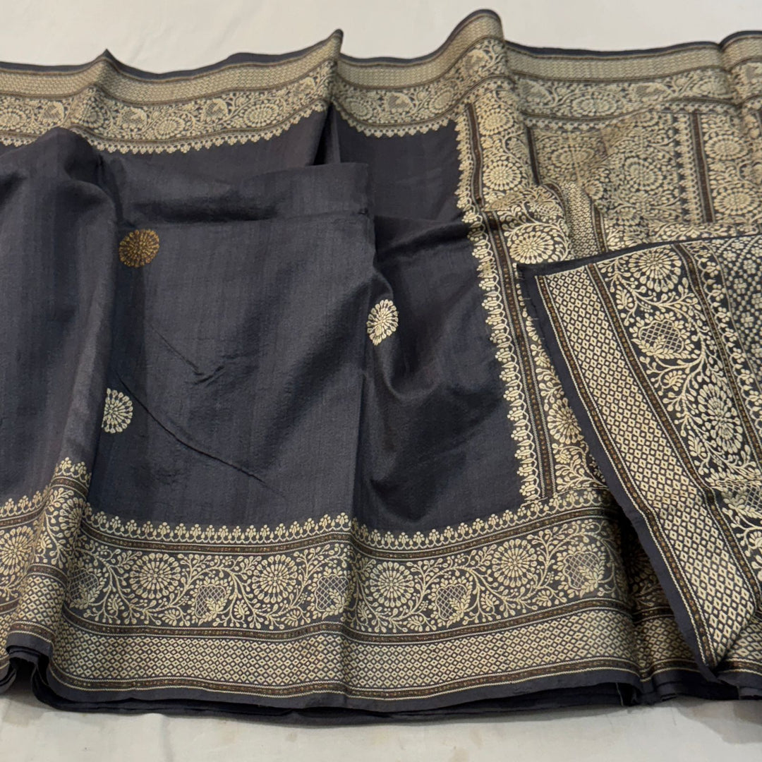 Handloom Pure Banarasi Tussar Silk Saree With Kadhwa Buti Work