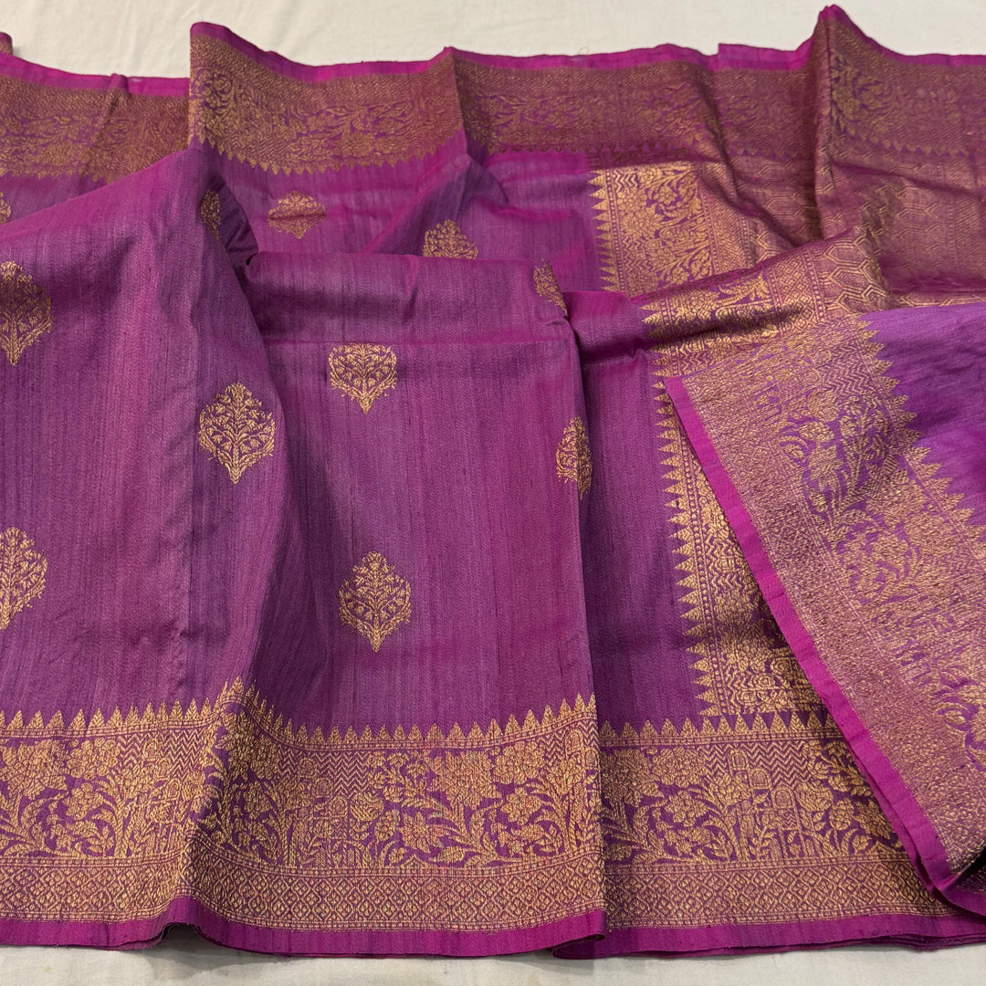Handloom Pure Banarasi Tussar Silk Saree With Kadhwa Buti Work