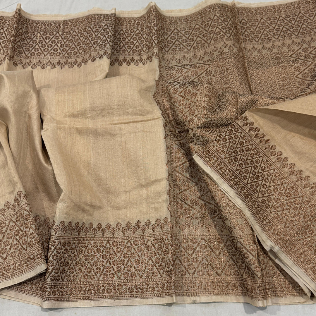 Handloom Pure Banarasi Tussar Silk Saree With Kadhwa Buti Work