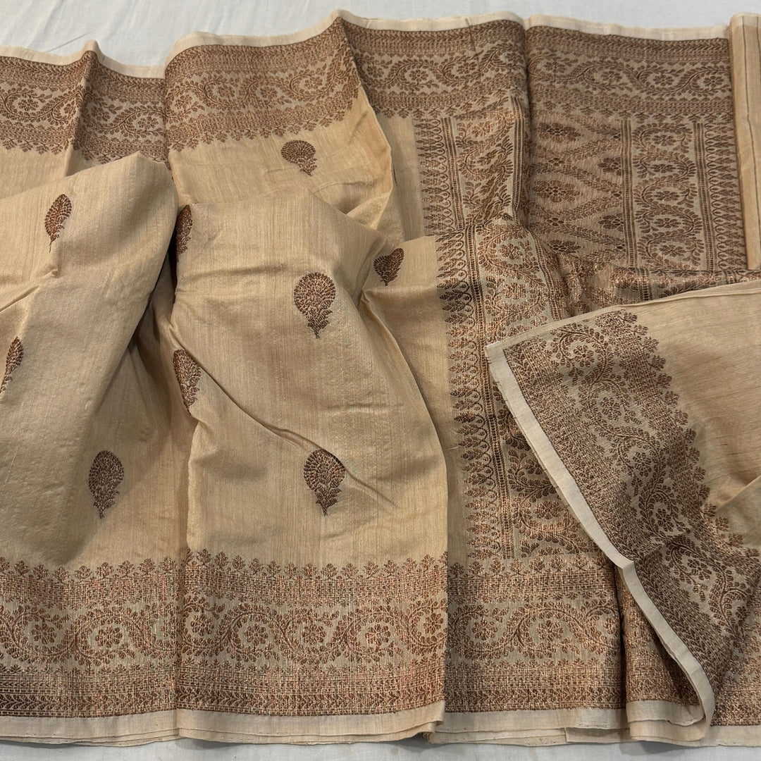 Handloom Pure Banarasi Tussar Silk Saree With Kadhwa Buti Work
