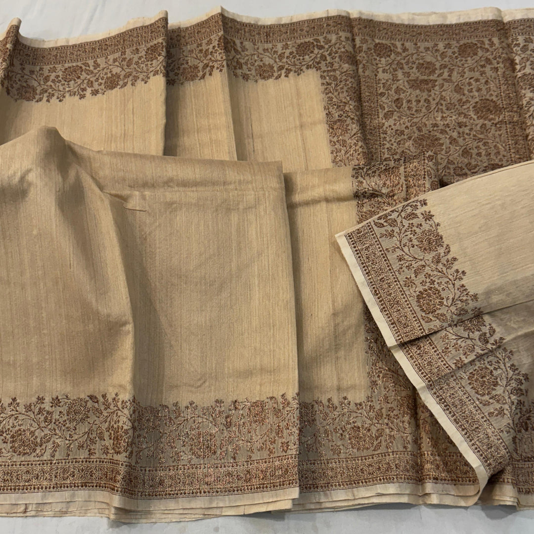 Handloom Pure Banarasi Tussar Silk Saree With Kadhwa Buti Work