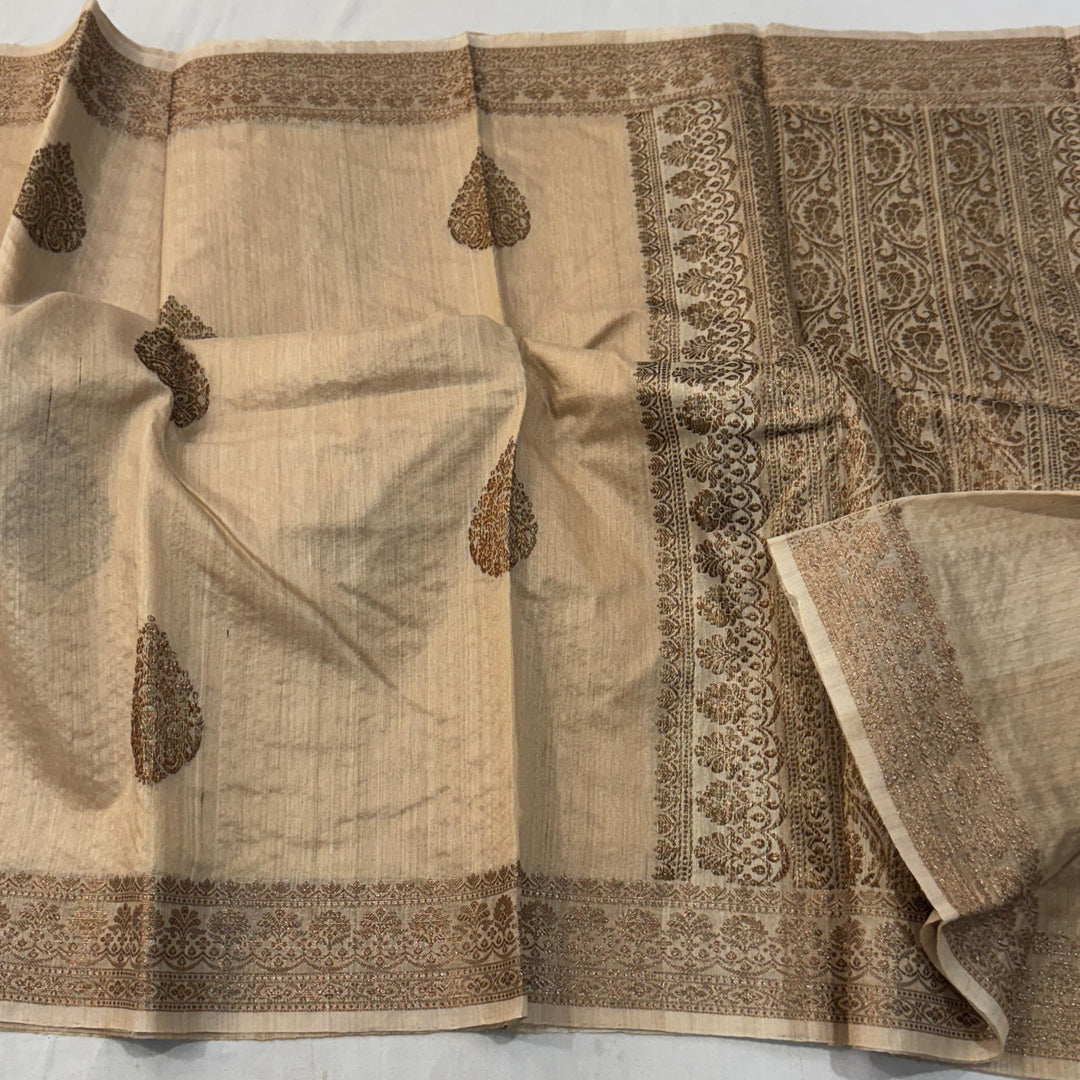 Handloom Pure Banarasi Tussar Silk Saree With Kadhwa Buti Work
