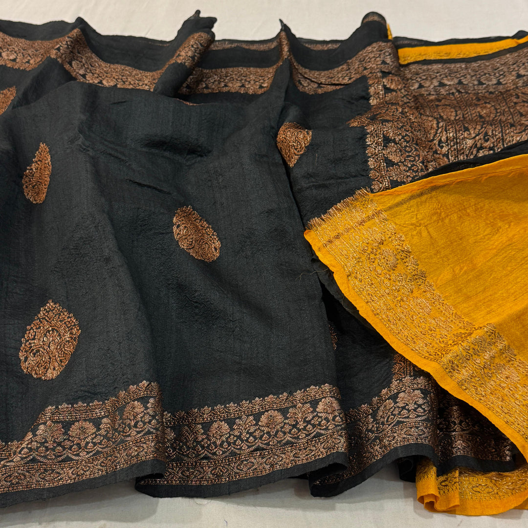 Handloom Pure Banarasi Tussar Silk Saree With Kadhwa Buti Work