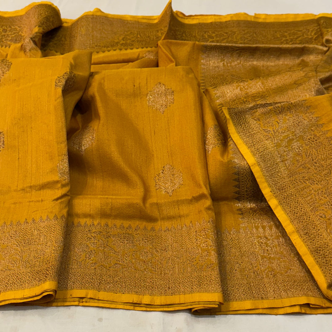 Handloom Pure Banarasi Tussar Silk Saree With Kadhwa Buti Work