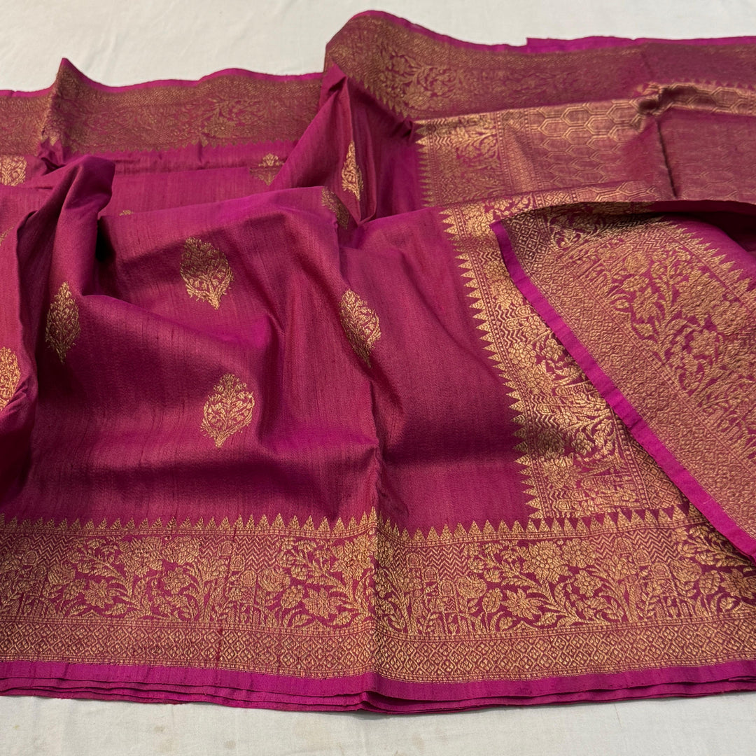 Handloom Pure Banarasi Tussar Silk Saree With Kadhwa Buti Work