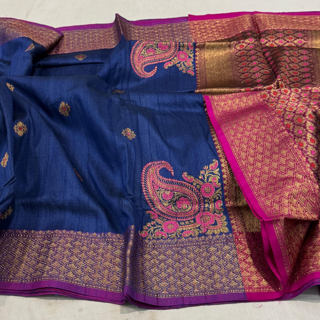 Handloom Pure Banarasi Tussar Silk Saree With Kadhwa Buti Work