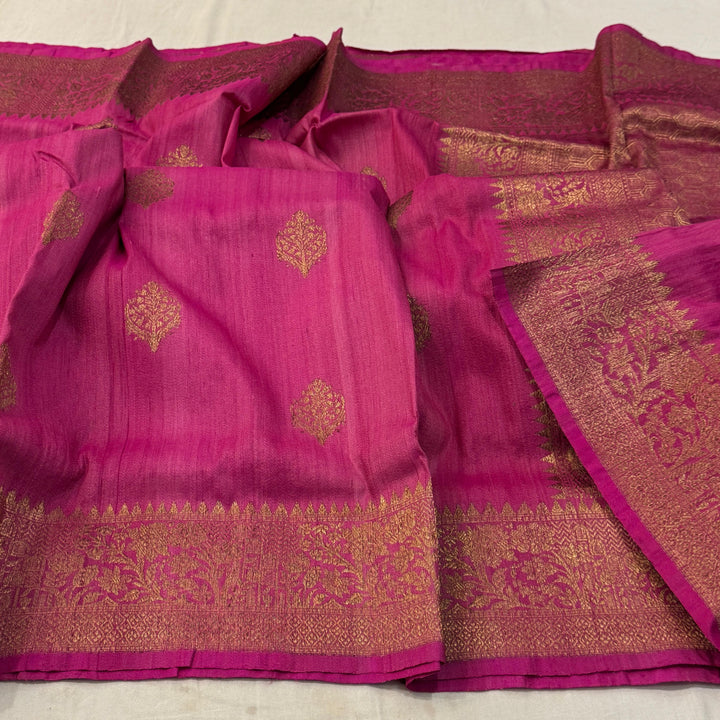 Handloom Pure Banarasi Tussar Silk Saree With Kadhwa Buti Work