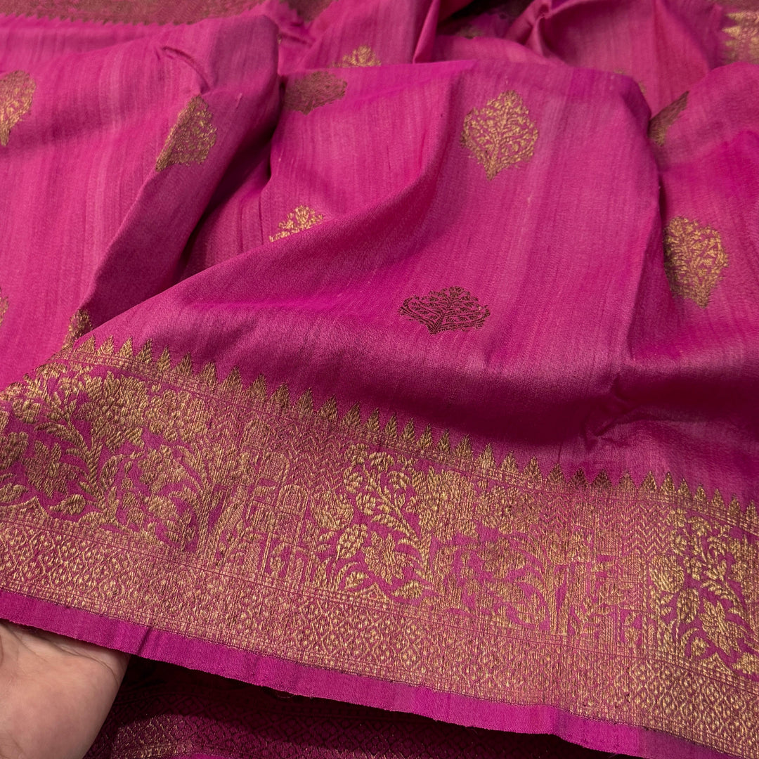 Handloom Pure Banarasi Tussar Silk Saree With Kadhwa Buti Work