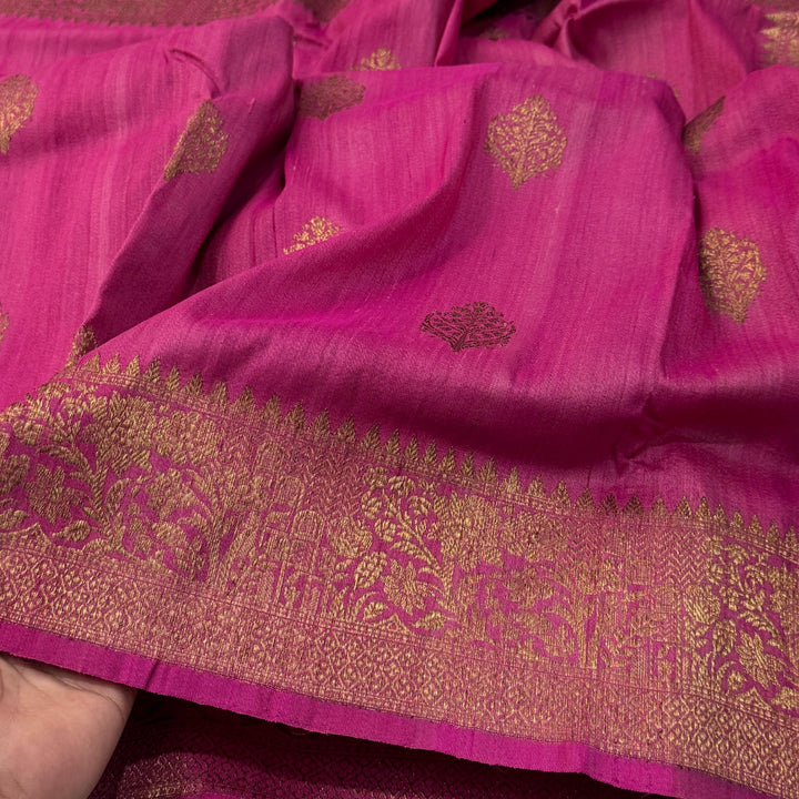 Handloom Pure Banarasi Tussar Silk Saree With Kadhwa Buti Work