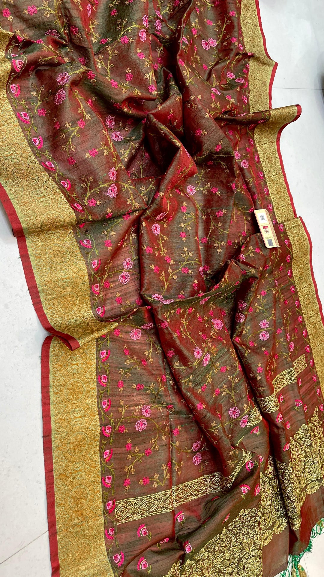 Handloom Pure Tussar Silk Saree with Embroidery Work