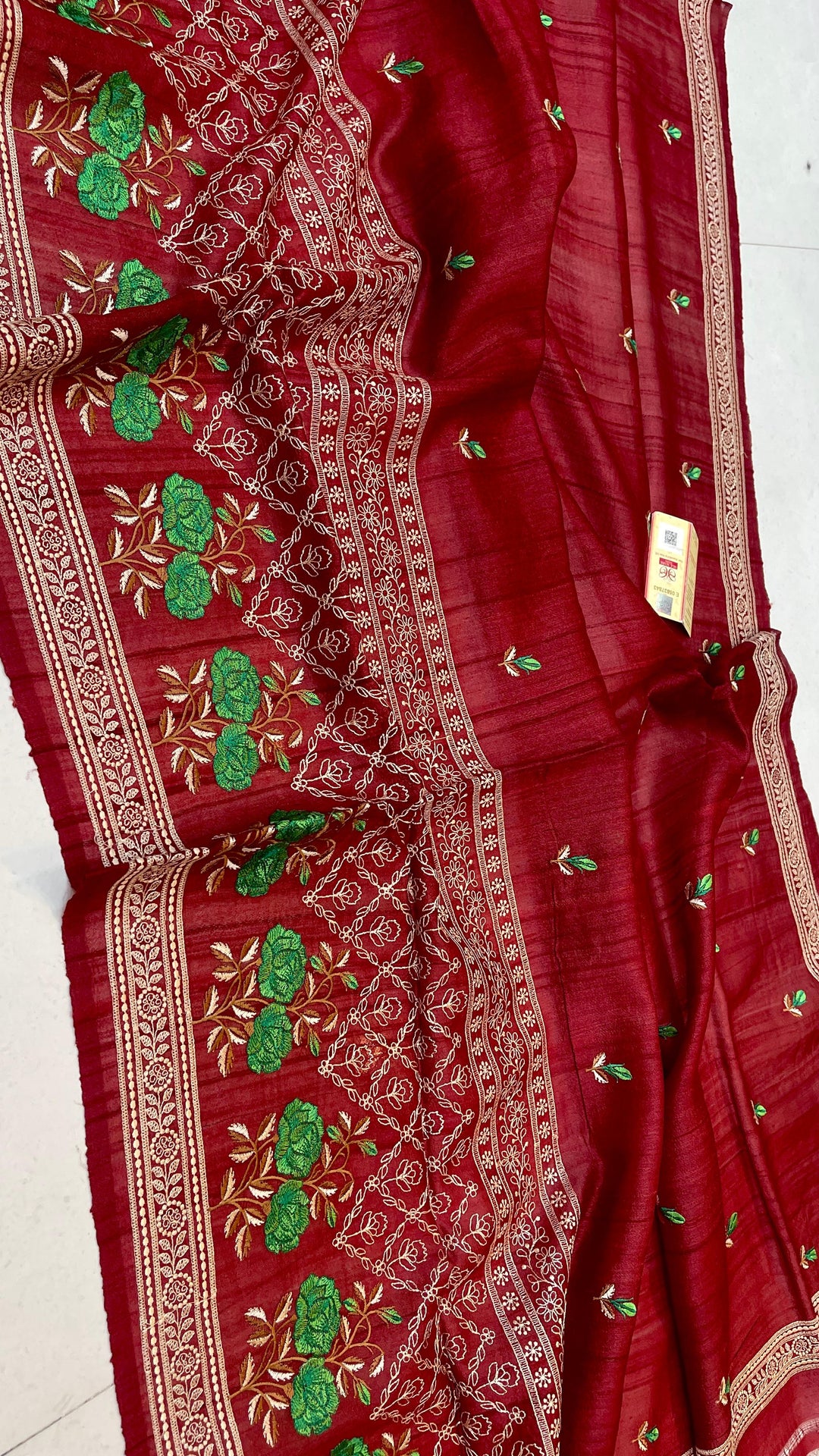 Handloom Pure Tussar Silk Saree with Embroidery Work