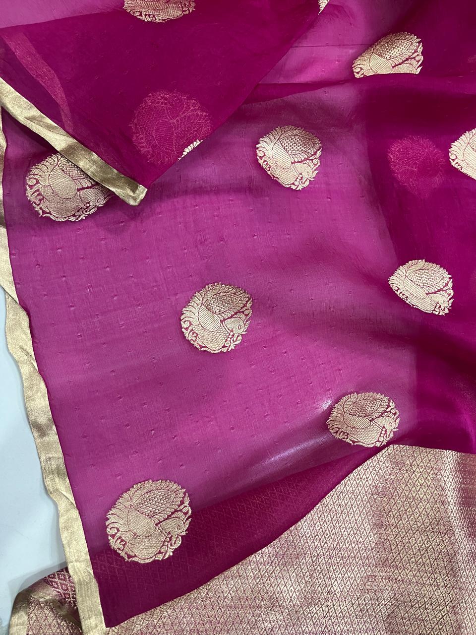 Pure Kora Organza Silk Hanloom Zari Work Saree.