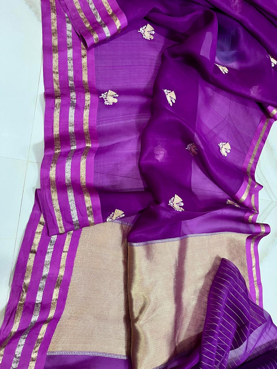 Pure Kora Organza Silk Hanloom Zari Work Saree.
