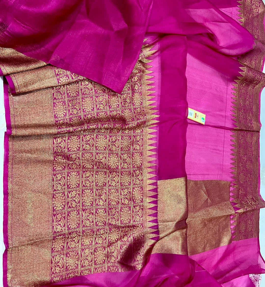 Pure Kora Organza Silk Hanloom Zari Work Saree.