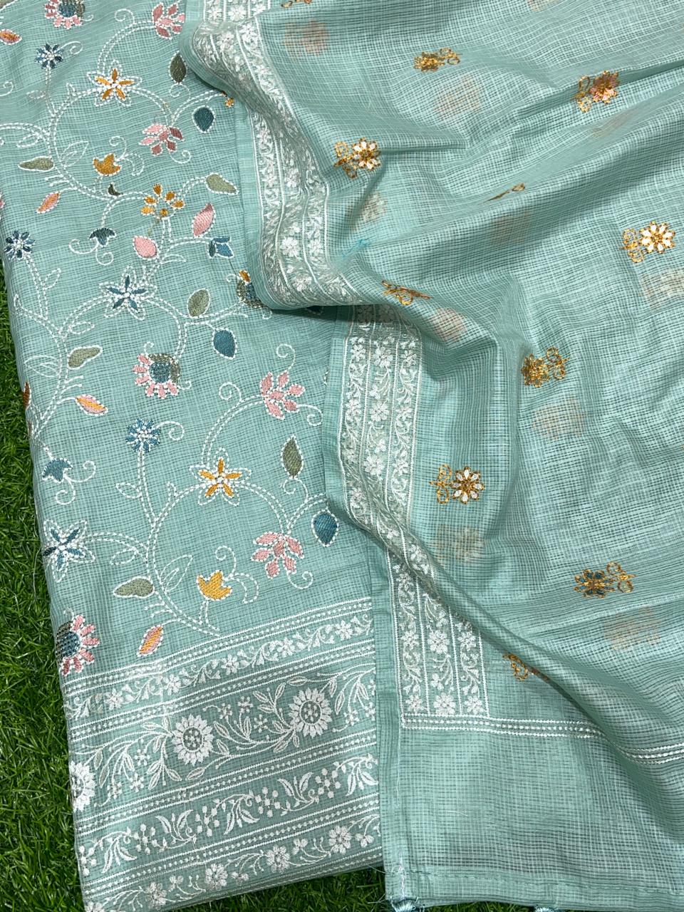 Exclusive Banarasi Kota Silk Unstitched Suit with Resham Thread Embroidery Work