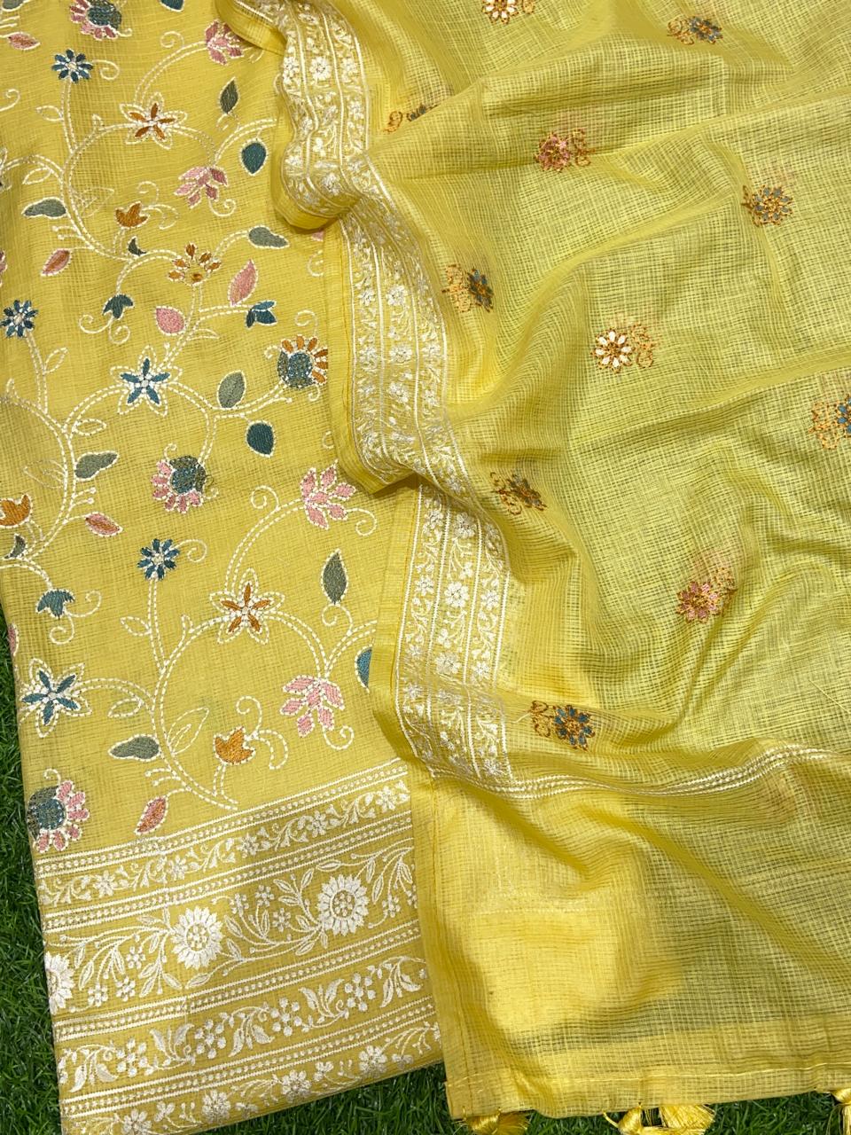Exclusive Banarasi Kota Silk Unstitched Suit with Resham Thread Embroidery Work