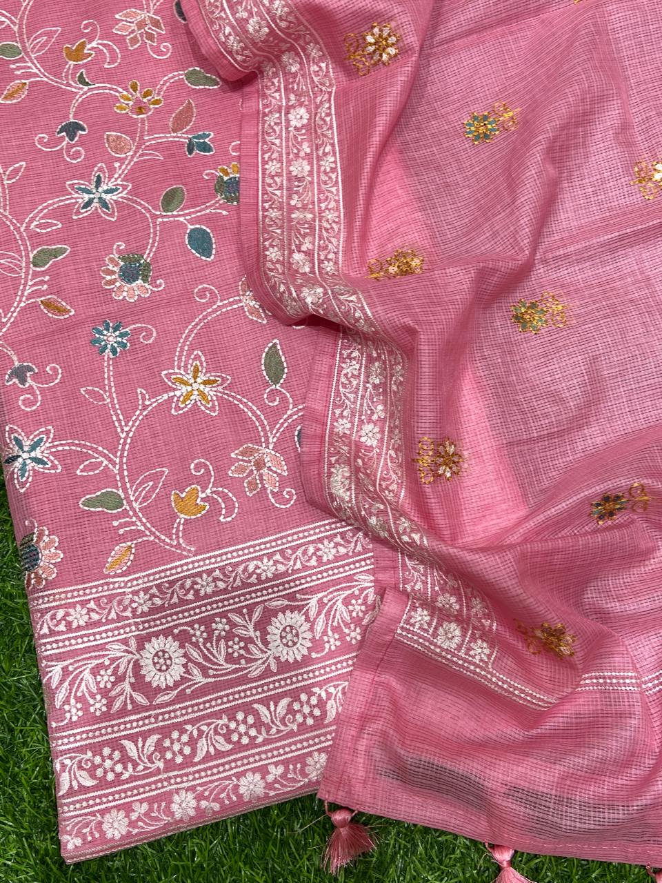 Exclusive Banarasi Kota Silk Unstitched Suit with Resham Thread Embroidery Work