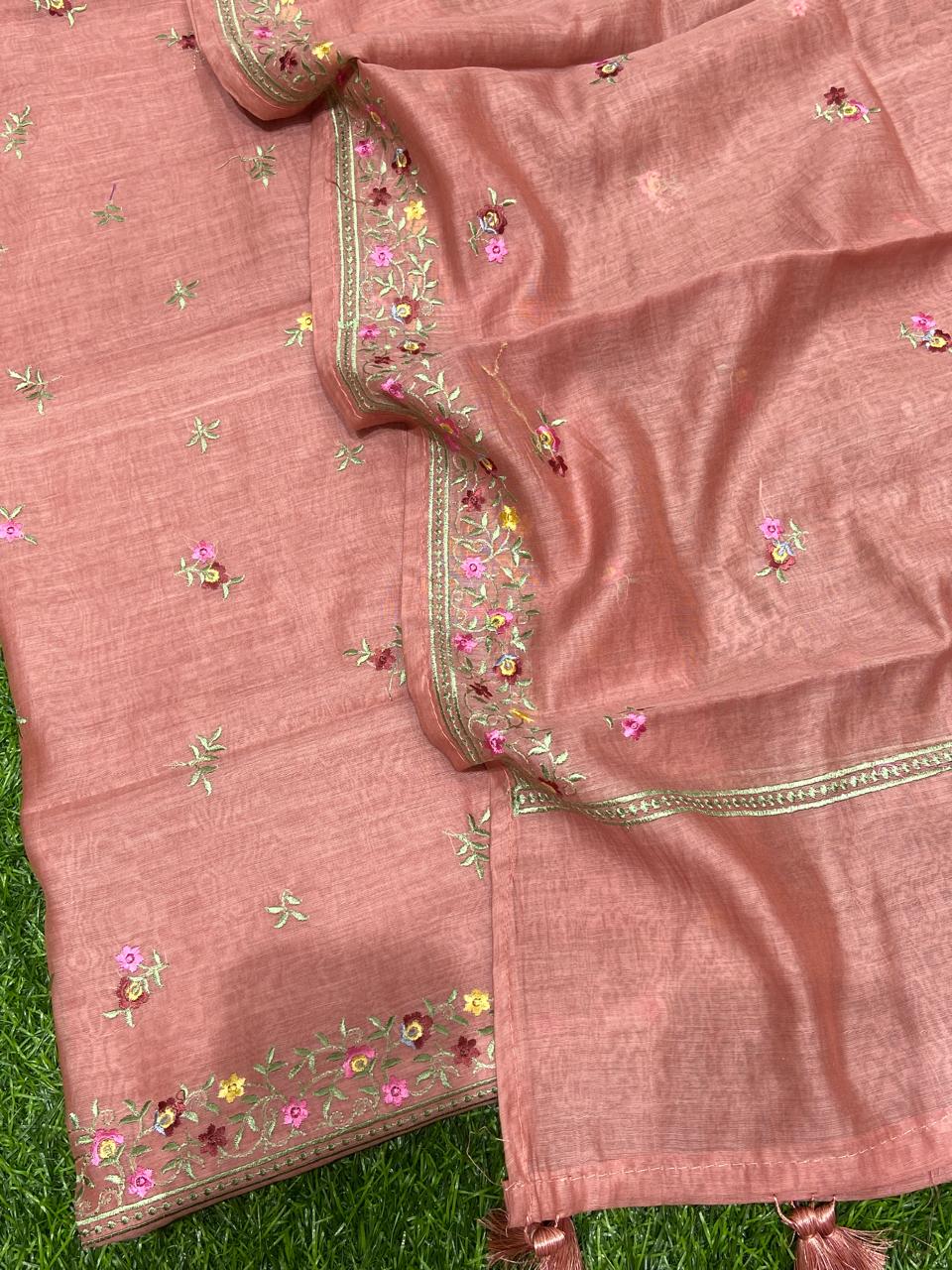 Exclusive Banarasi Mul Chanderi Silk Unstitched Suit with Resham Thread Embroidery Work (Copy)