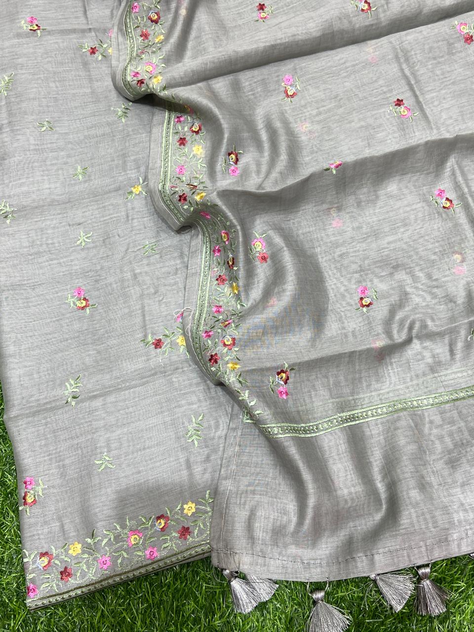 Exclusive Banarasi Mul Chanderi Silk Unstitched Suit with Resham Thread Embroidery Work