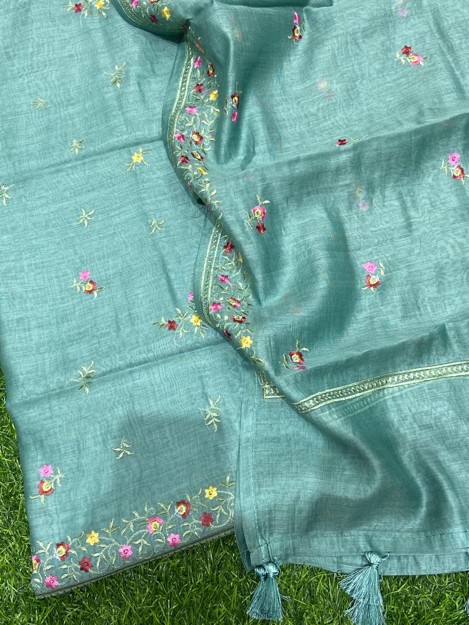 Exclusive Banarasi Mul Chanderi Silk Unstitched Suit with Resham Thread Embroidery Work