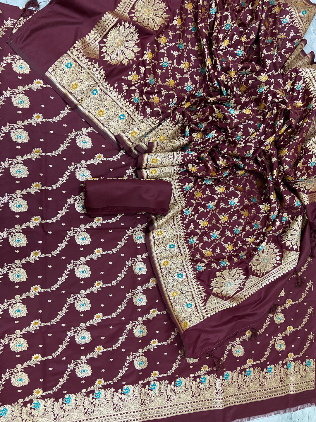 Banarasi Katan Mashru Silk Unstitched Suit