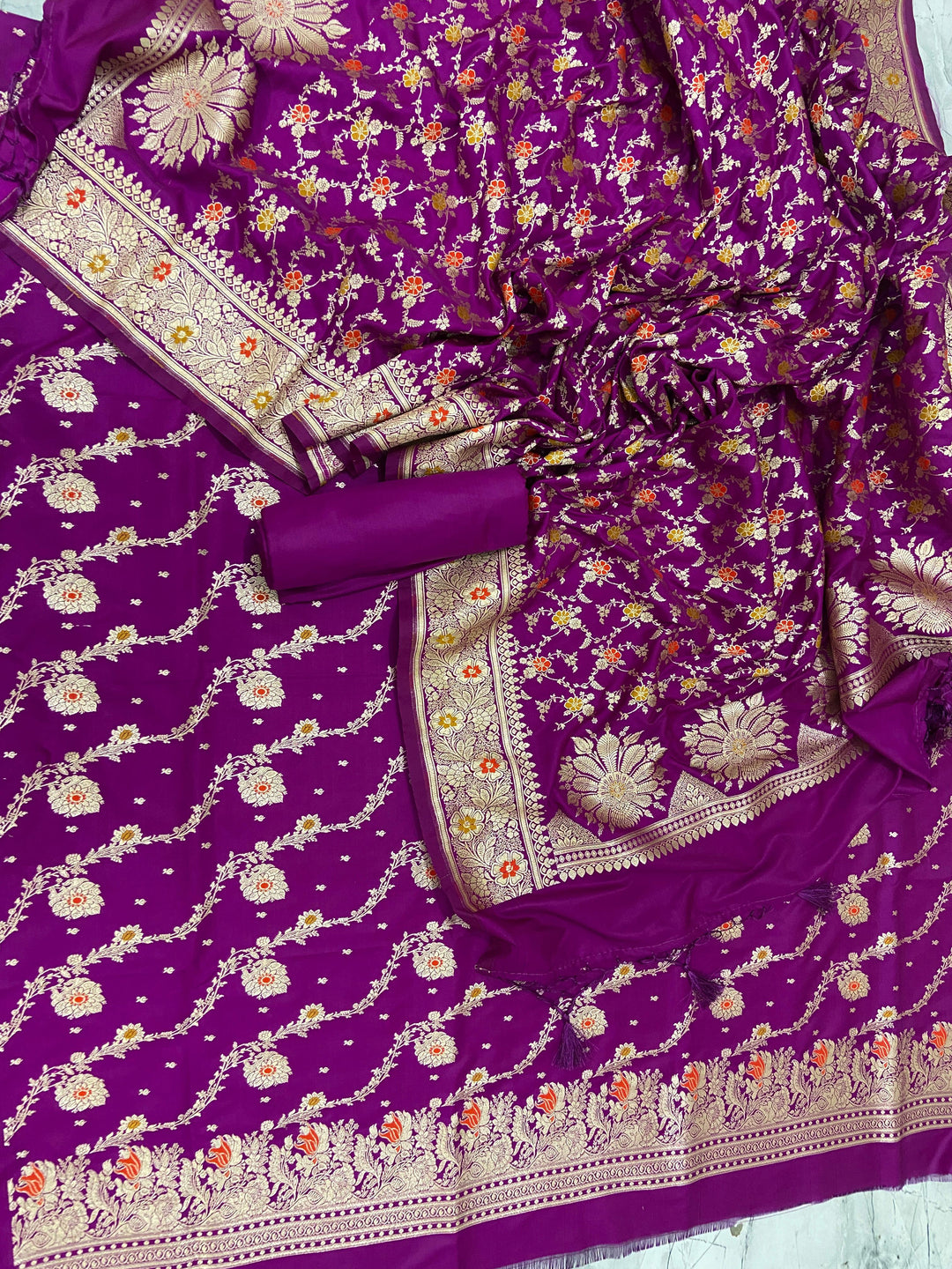 Banarasi Katan Mashru Silk Unstitched Suit